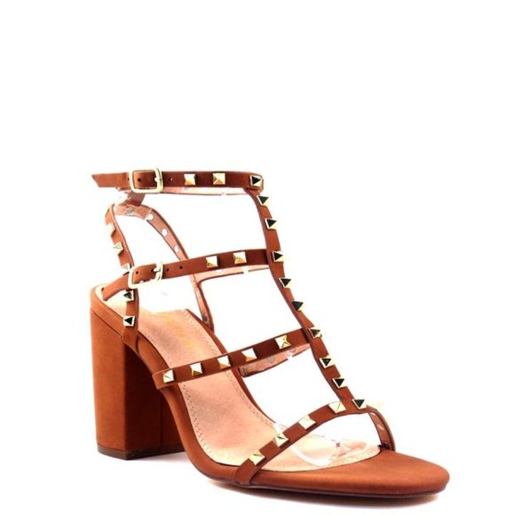New! Studded Strappy Open Toe Cognac Chunk… - Picture 3 of 8
